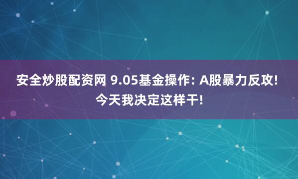 安全炒股配资网 9.05基金操作: A股暴力反攻! 今天我决定这样干!